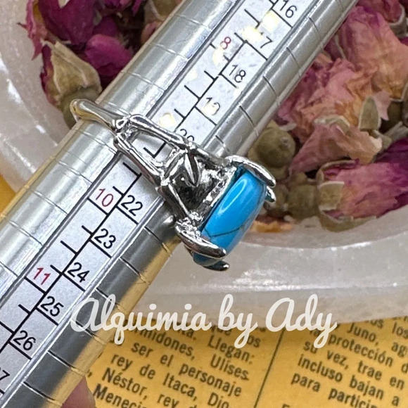 Turquoise raindrop silver Victorian ring/protection and peace - Picture 3 of 8
